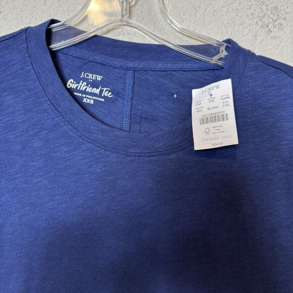 J. Crew Girlfriend Tee Blue Women’s Size XXS New Small Hole on Back Near Collar - Picture 8 of 8